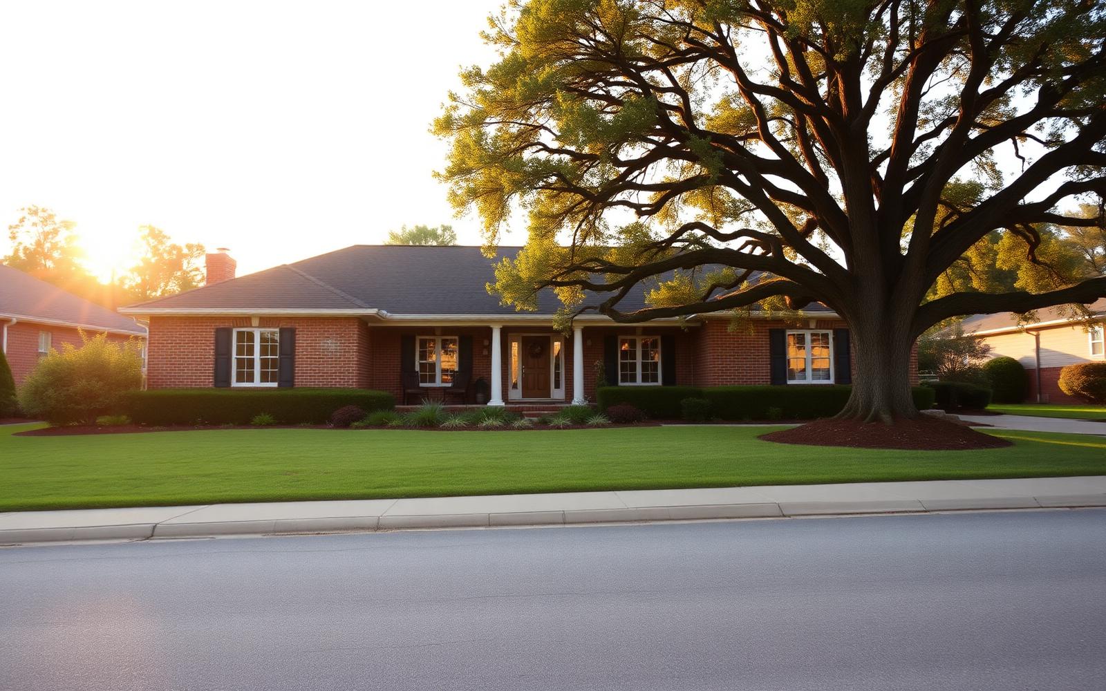 A renovated brick ranch home with fresh landscaping on a Cotswold street in Charlotte NC
