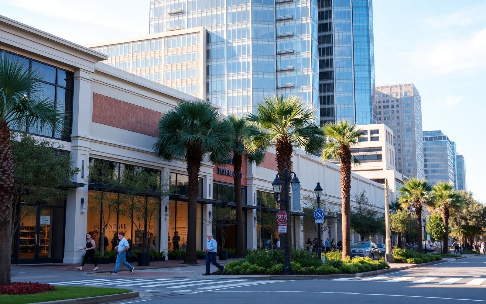 Mid-rise offices and upscale street-level retail in the SouthPark district of Charlotte, North Carolina