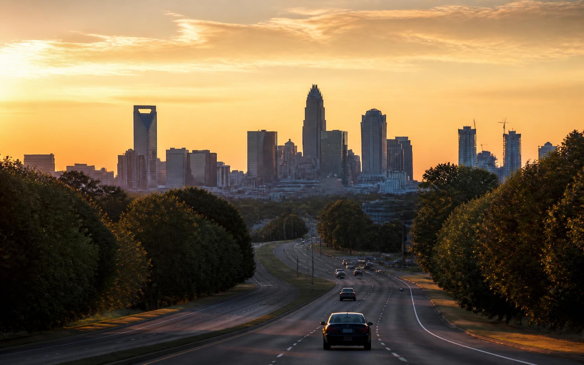 A Cotswold residential street connecting to a main Charlotte arterial
