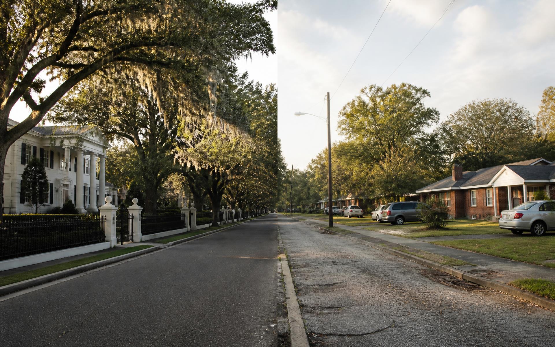 A brick ranch home on a Cotswold street, compared with nearby Charlotte neighborhoods