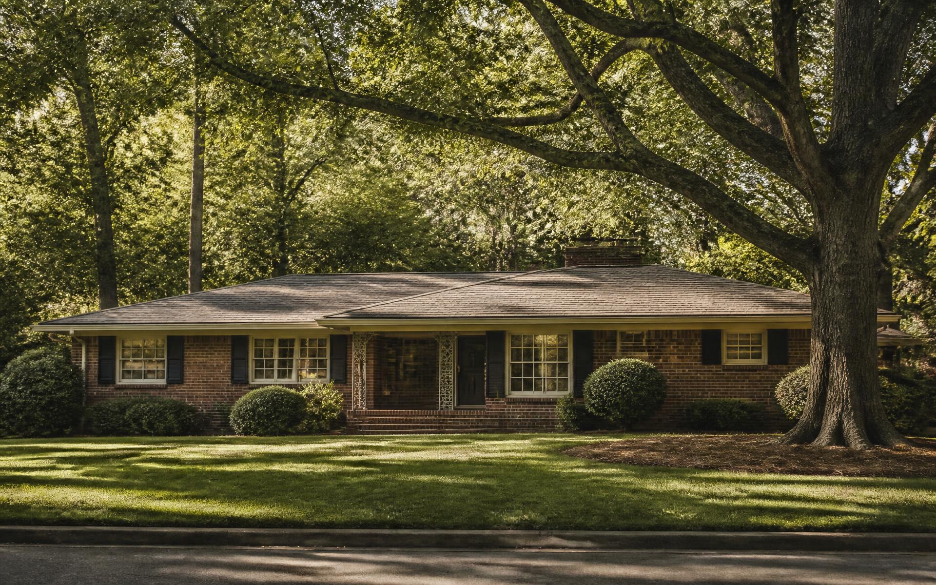 A brick ranch home on a tree-lined Cotswold street